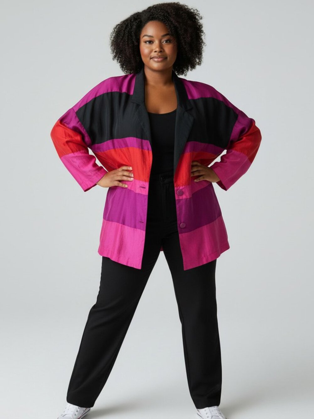 SUNNY LEIGH Vintage Silk Jacket Blouson 1980s Vintage Panel Colorblock Design M